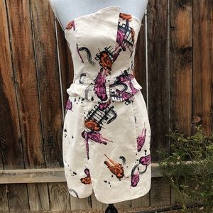 Anthropologie Strapless Dress with Pink and Orange Accents